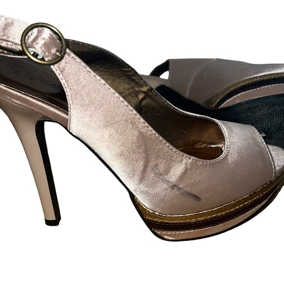 Qupid Satin Platform Heel with Sandal Strap Tan Rose Gold Size 7.5 - Picture 6 of 9